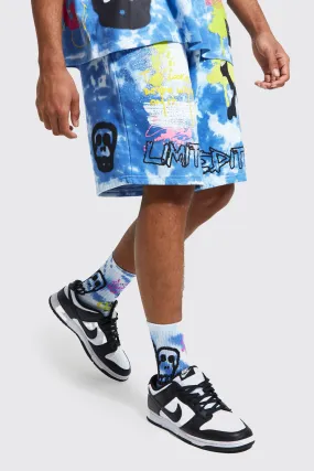 Oversized Graffiti Tie Dye Jersey Shorts